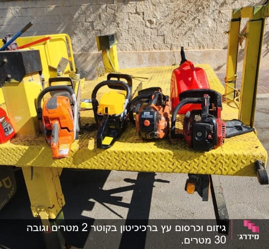 מסורים חשמליים על משטח עבודה צהוב